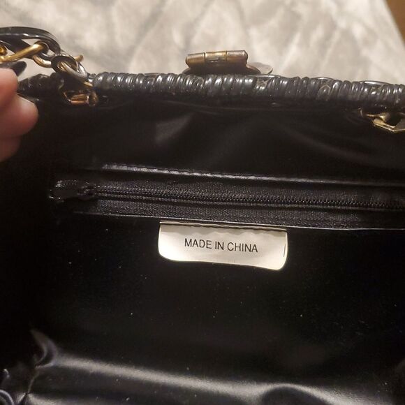 VINTAGE BLACK WICKER CHAIN SATCHEL HANDBAG - Picture 5 of 9